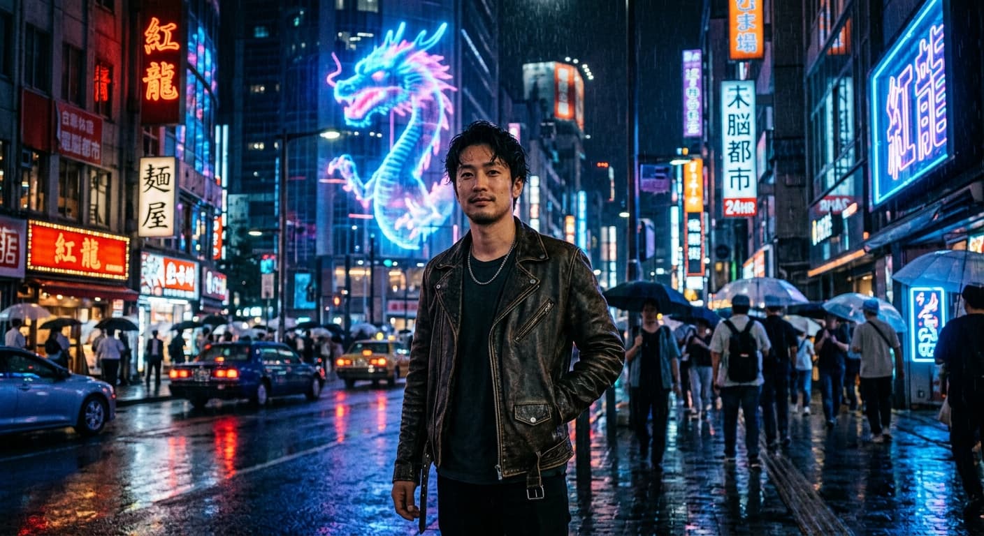 Street → cyberpunk city (after)