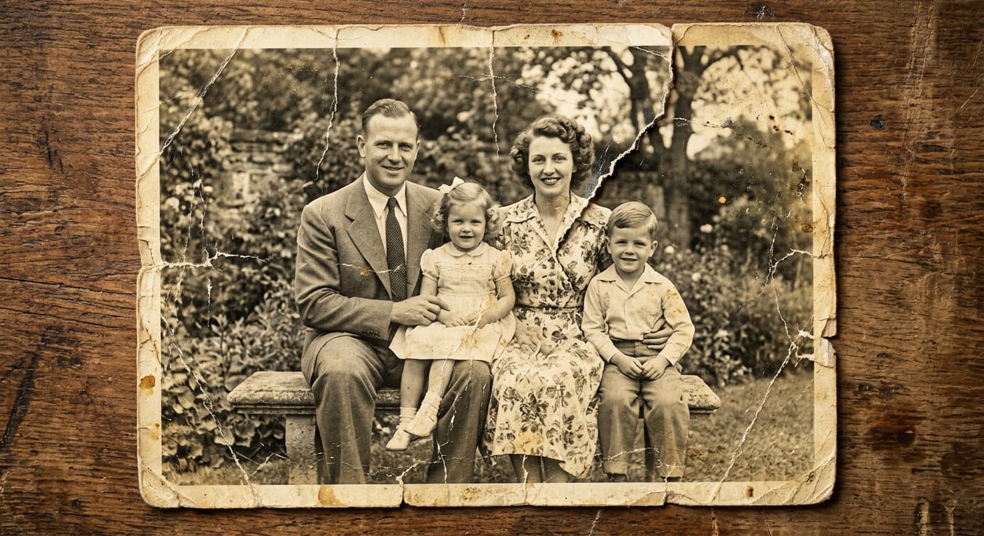 Cracked 1950s portrait (before)