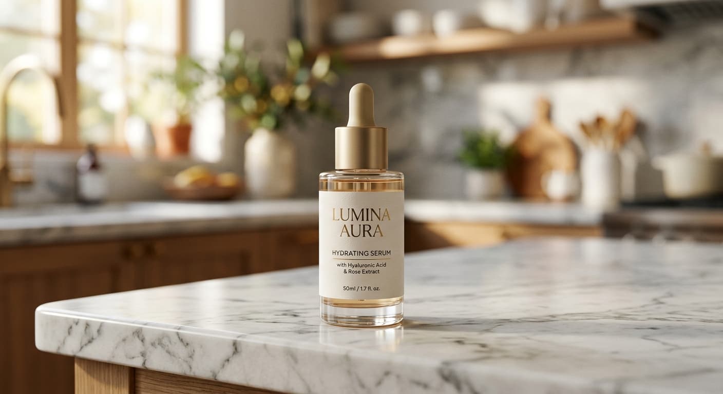 Product shot — cosmetics bottle (before)